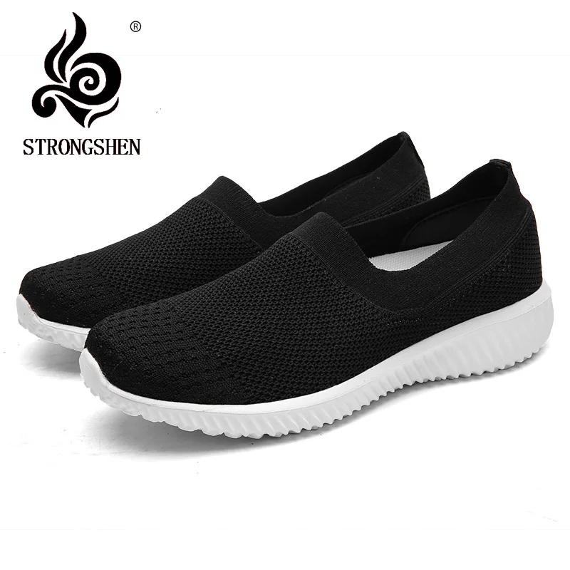 

STRONGSHEN Women Sock Shoes Vulcanized Slip On Mesh Sneakers Women Flat Vulcanize Shoes