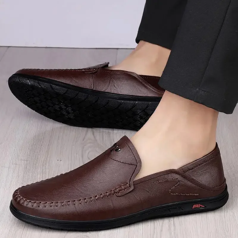 

Casual Leather Shoes Men's Summer Hollow Breathable Deodorant British Leather One Pedal Slip-on Trend