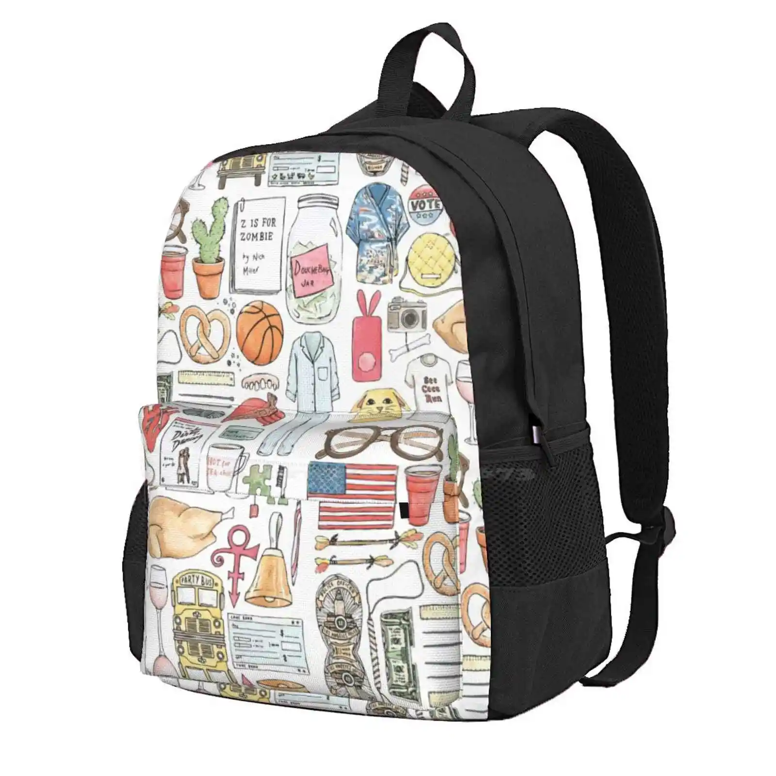 New Girl Hot Sale Schoolbag Backpack Fashion Bags Mono Pyjamas Tea Bells Jokes Quote Characters Jess Douchbag Jar Hand Drawn