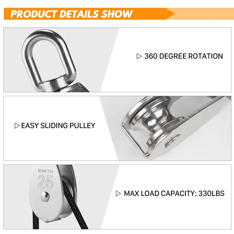 Kit de sistema F-T M25, rueda de polea con cuerda, ganchos, placa de almohadilla ocular y tacos de cuerda para levantar bricolaje