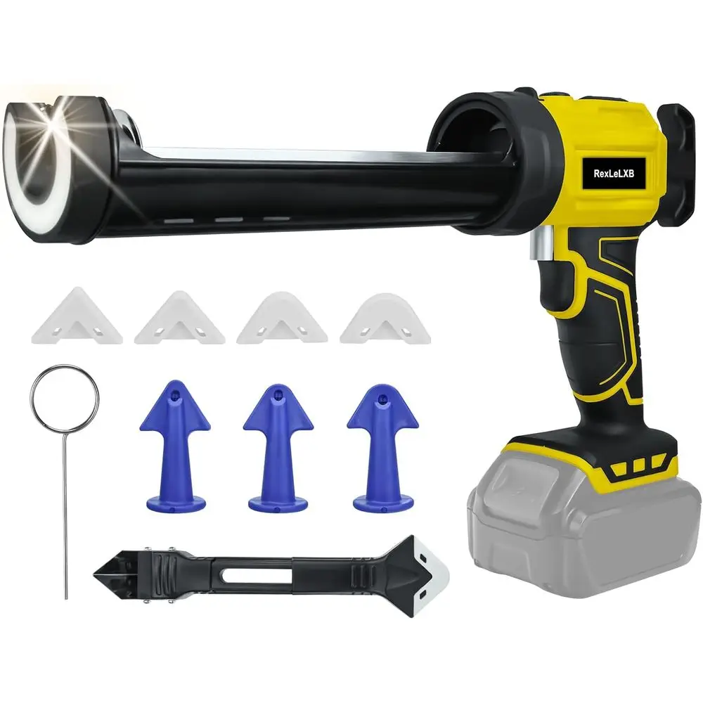 

20V Electric Caulking Gun with 450lm LED Light, 4 Adjustable, Drip-free Caulk Adhesive Gun, 10oz/300ml Caulking Tool