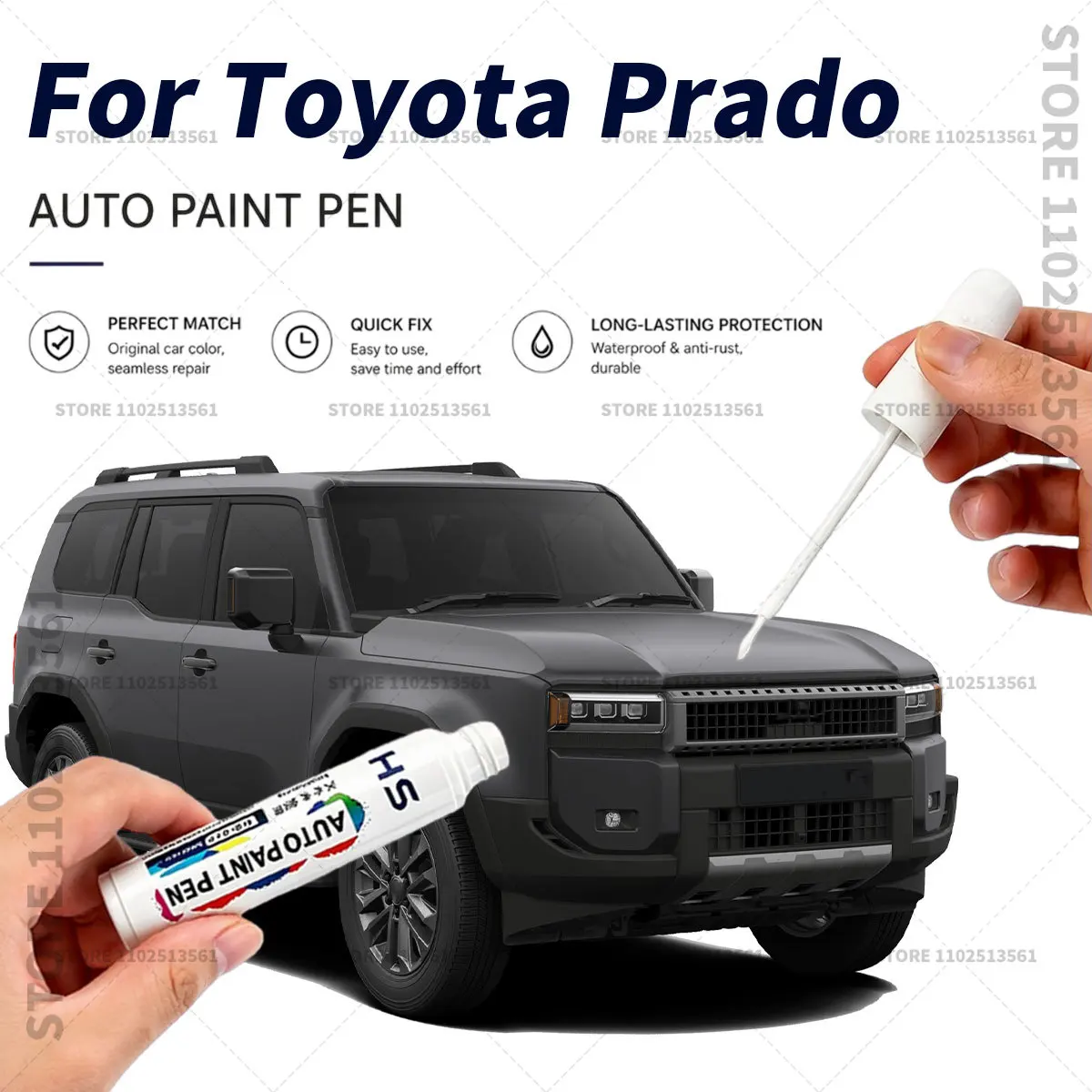 Quick Dry Car Touch Up Paint Pen Auto Scratch Repair Brush for Paint Chips Scratches and Scuffs For Toyota Prado 1996-2025 White