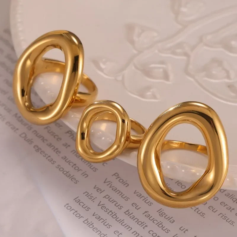 Fashion Minimalist Large Rings For Women Stainless Steel Gold Plated Waterproof Hip-hop Women's Finger Ring Aesthetic Jewelry