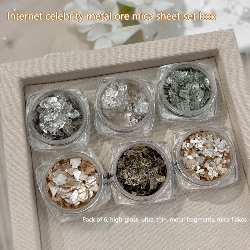 6PCS Metal Sheet Nails Sequins Manicure Nail Art Accessories Decorative Items Gold Foil And Silver Foil Fragments Ultra Thin Gol