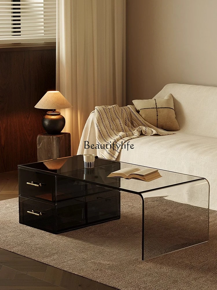 

Acrylic coffee table living room minimalist light luxury modern tea table with drawers