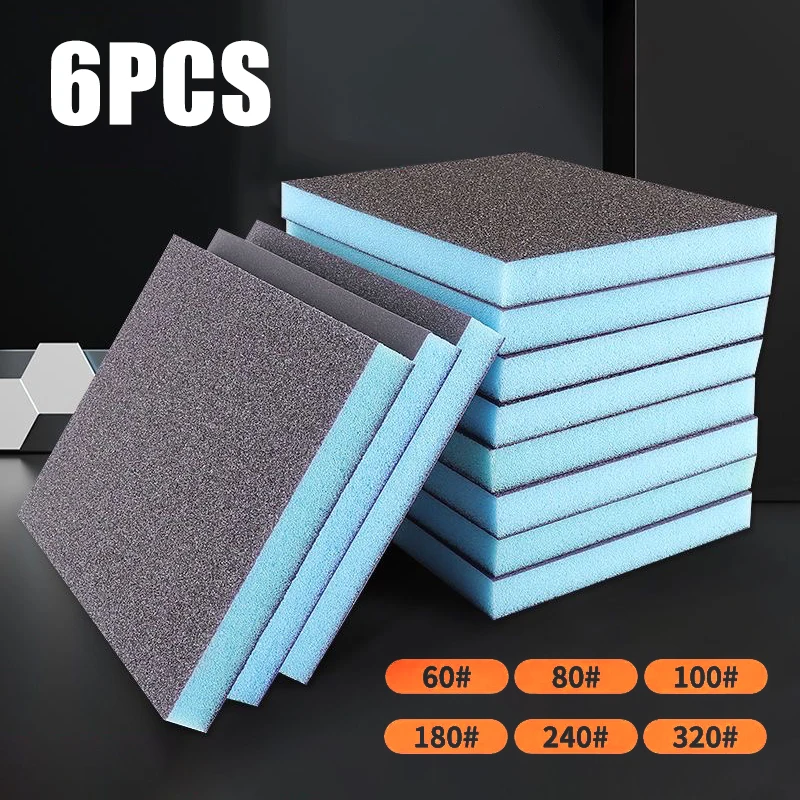 

6PCS Sanding Sponge Blocks 6 Grits (60/80/100/180/240/320) Assorted Washable Reusable Sandpaper Pads Wet Dry Sanding Sponges
