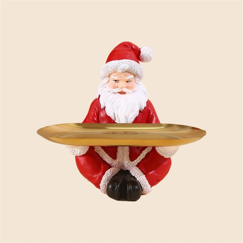 Plato de fruta de resina de Papá Noel, escultura, bandeja para llaves, decoración de mesa para el hogar, centro de mesa de Navidad para la familia, regalo de vacaciones para niños, acento acogedor