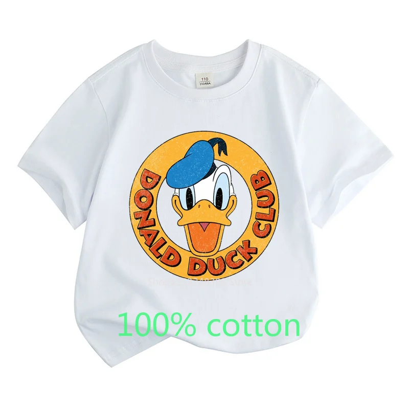 Summer Donald Duck Club T-Shirts 100% Cotton Clothes Fashion Girls Boys Tops Short Sleeves Cartoon Casual Tee Shirts 2-15 Years