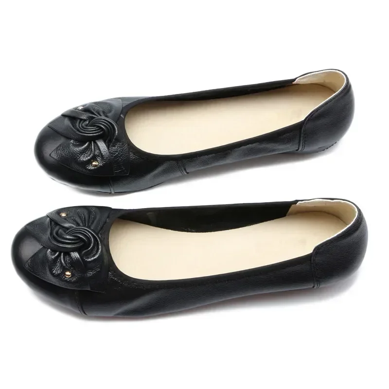 BEYARNE Genuine Leather Shoes Women Butterfly-knot Loafers Women Flats Ballet Autumn Winter Casual Flat Shoes Woman Moccasins