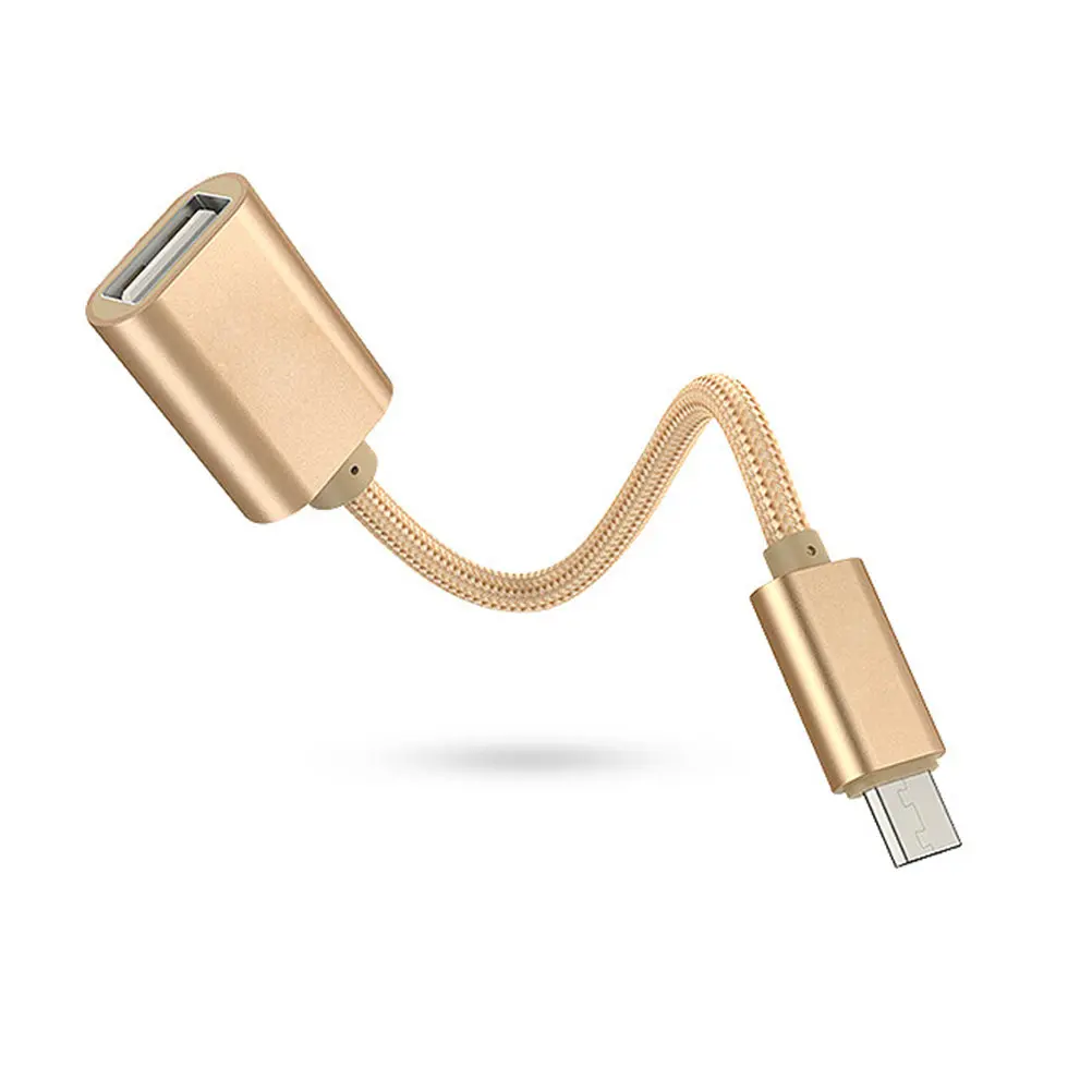 Otg Micro USB Cable Gold Aluminum Alloy Nylon Robust Data Extension Adapter for Phones Tablets Universal Otg Cable USB