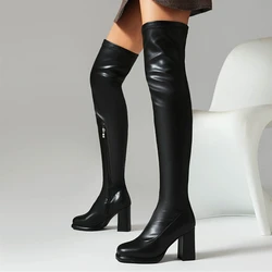 Women's Over the Knee High Boots Elegant Autumn Winter Shoes Gold Silver Heeled Long Thigh Boot Ladies Party Shoes Large Size