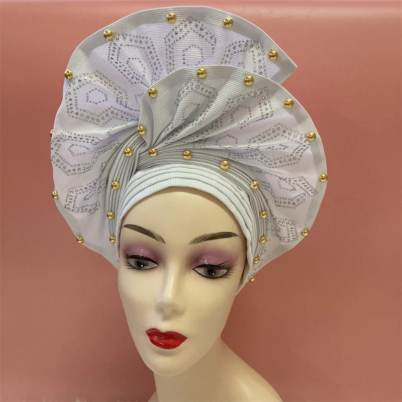 Nigerian gel headgear, with stone bead, already made auto, turban, afro aso ebi gel aso oke, wide brim headgear 7L051801