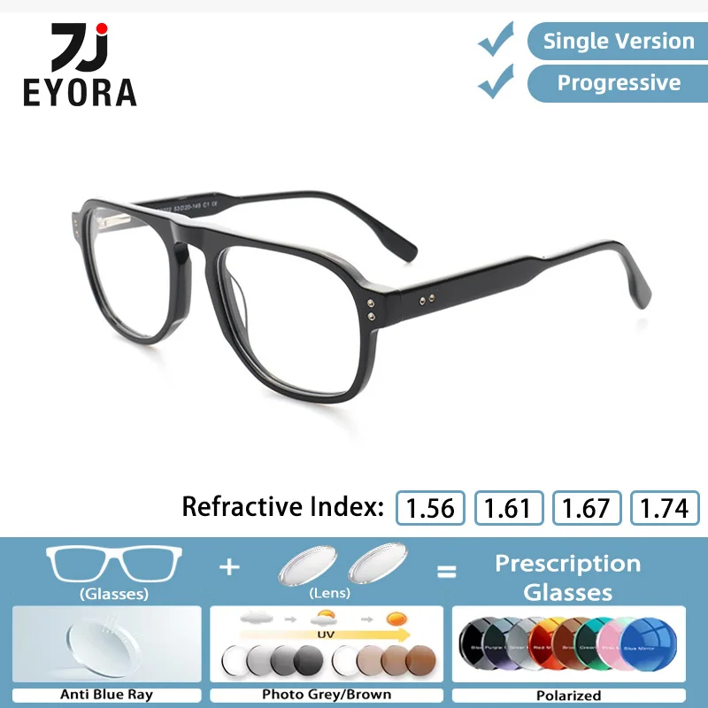 

EYORA Oversize Frame Vintage Acetate Reading Glasses Myopia and Hyperopia Anti Blue Ray Progressive Photochromic Glasses Lenses