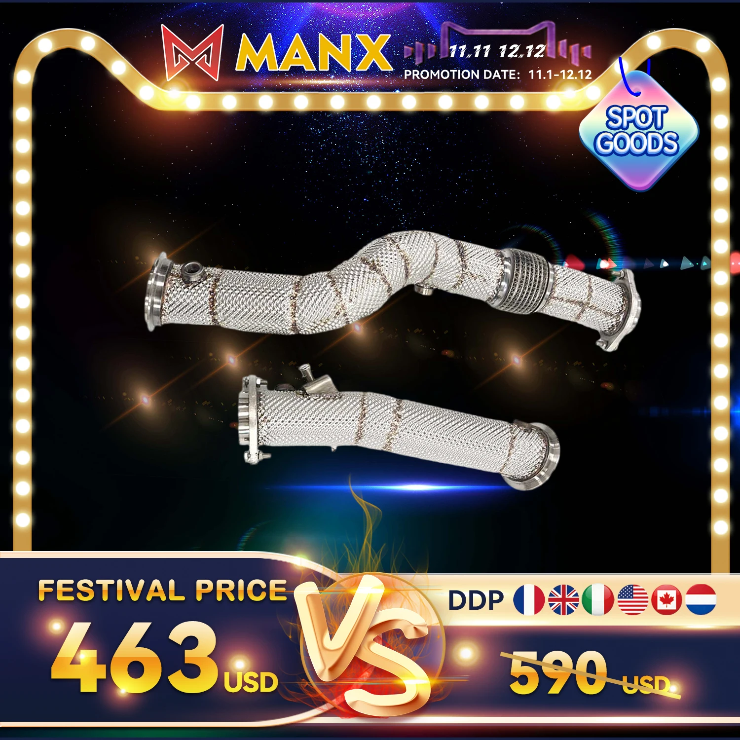 11.11 Downpipe Catless Downpipe voor BMW M3 M4 G80 G82 Rvs Prestaties Uitlaatpijp met hitteschild