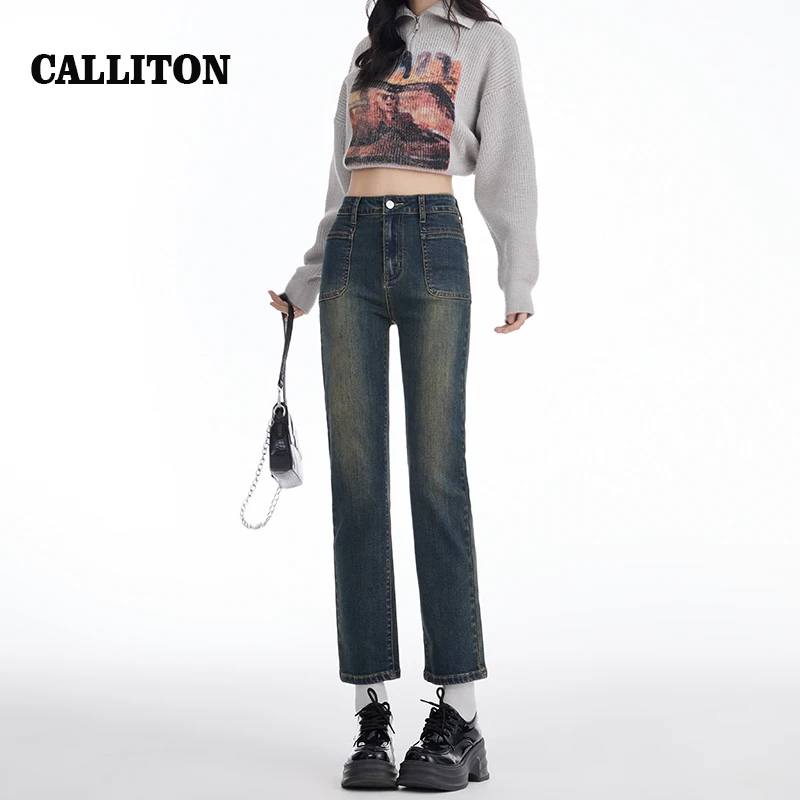 

CALLITON Woman Jeans Stralght Make Old 2024 New High Loose Lady Spring And Autumn Leisure Fashion Ninth Pants