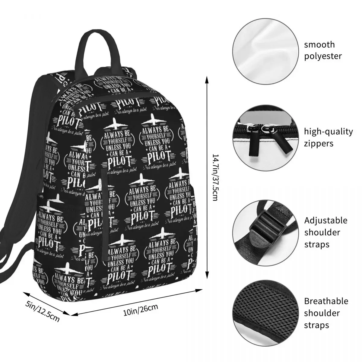 Born To Fly Captain Stripes Flight Pilot Aviation Aviator Airplane Backpack BookBag Kids School Bag Computer Shoulder Bags