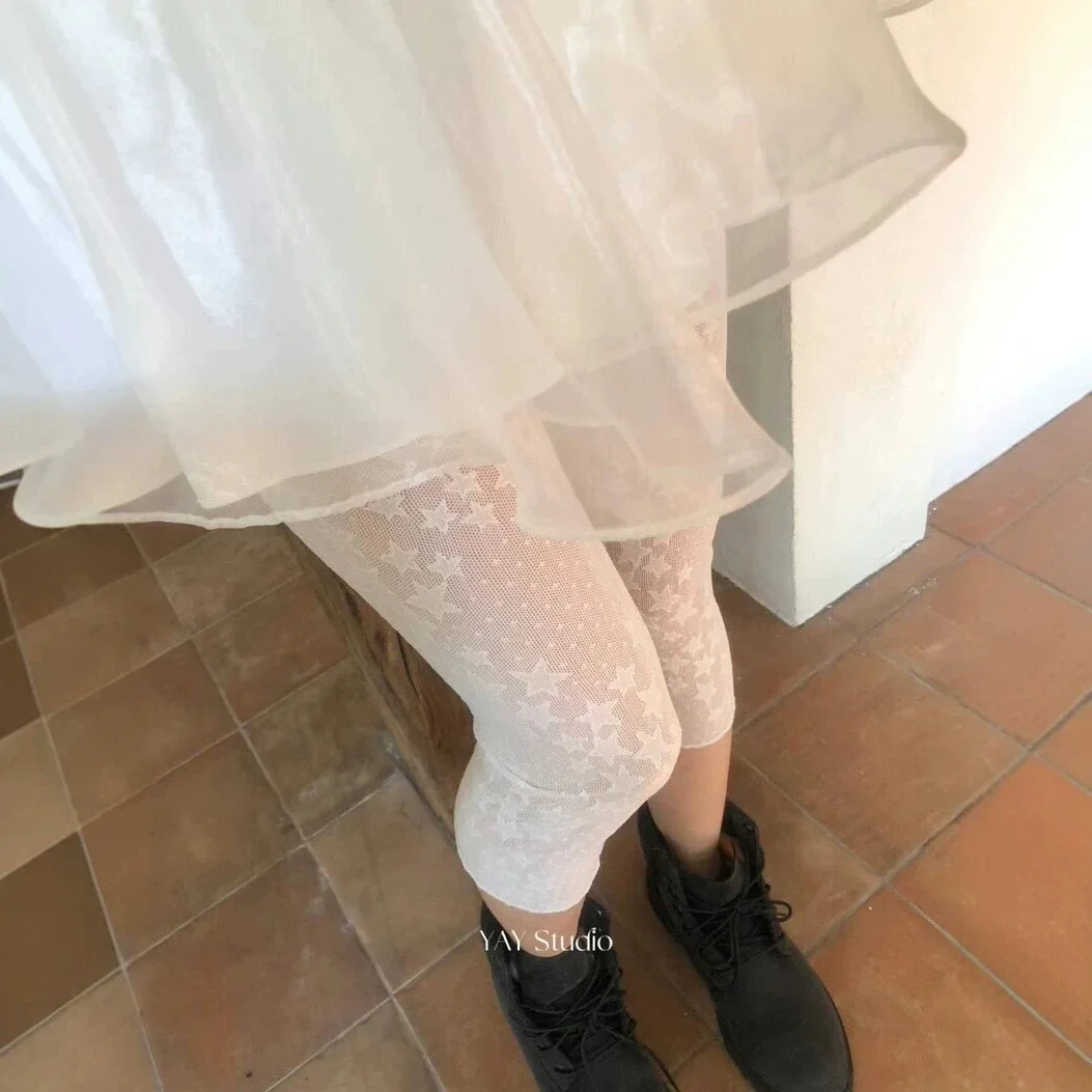 Retro Millennium Five-pointed Star Three-dimensional Jacquard Lace Leggings with 7-point Pants