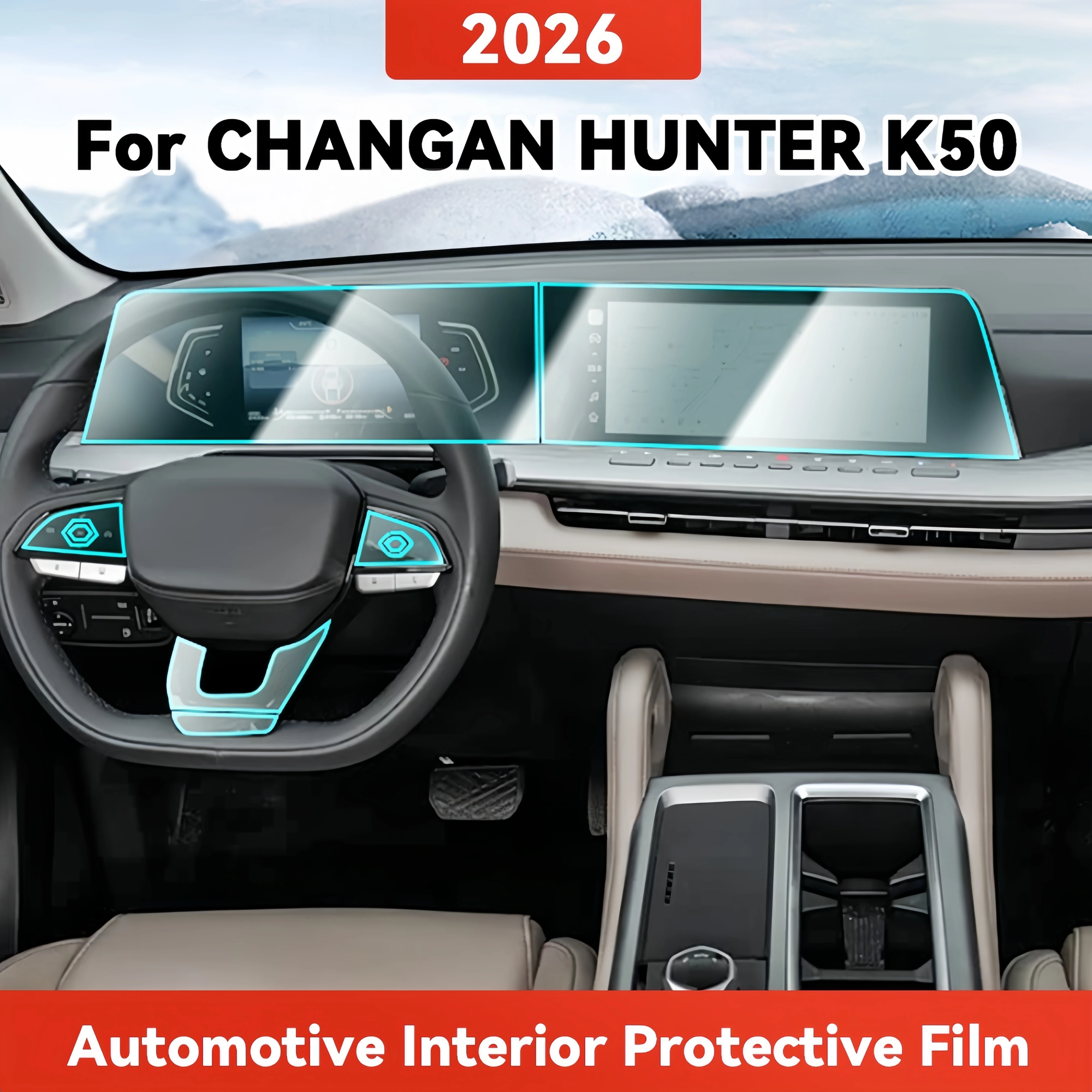 Película Protectora Transparente de TPU para CHANGAN HUNTER K50 2026, Panel de Navegación de Control Central Interior del Automóvil, Adhesivo para Auto