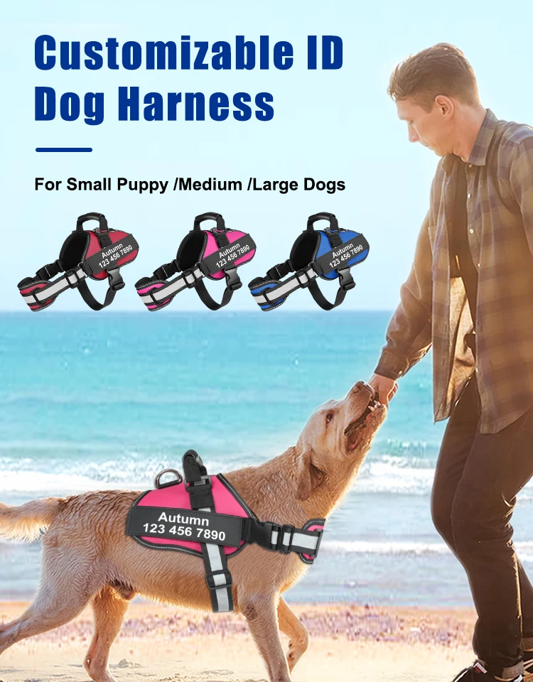 Pet Dogs Harness ID Patch Reflective Breathable Adjustable No Pull Pet Harness For Medium Large Dogs Ourdoor Walking And Trainin