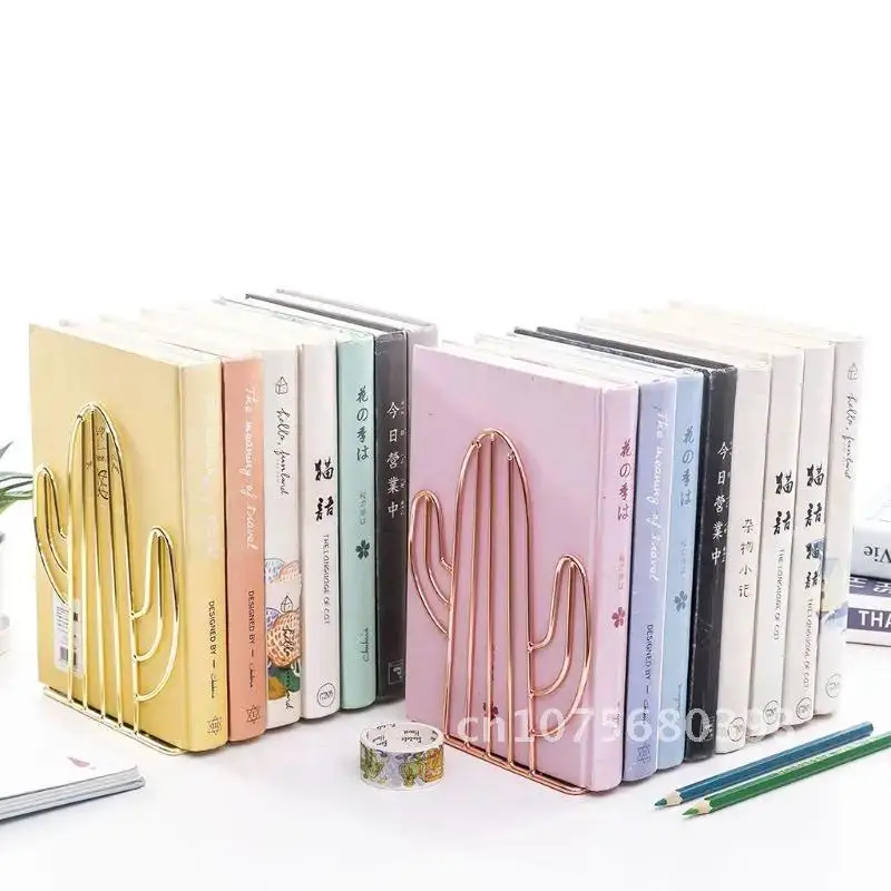 

Pair of Creative Metal Cactus Shaped Bookends for Desk Organization Shelf Storage Stand