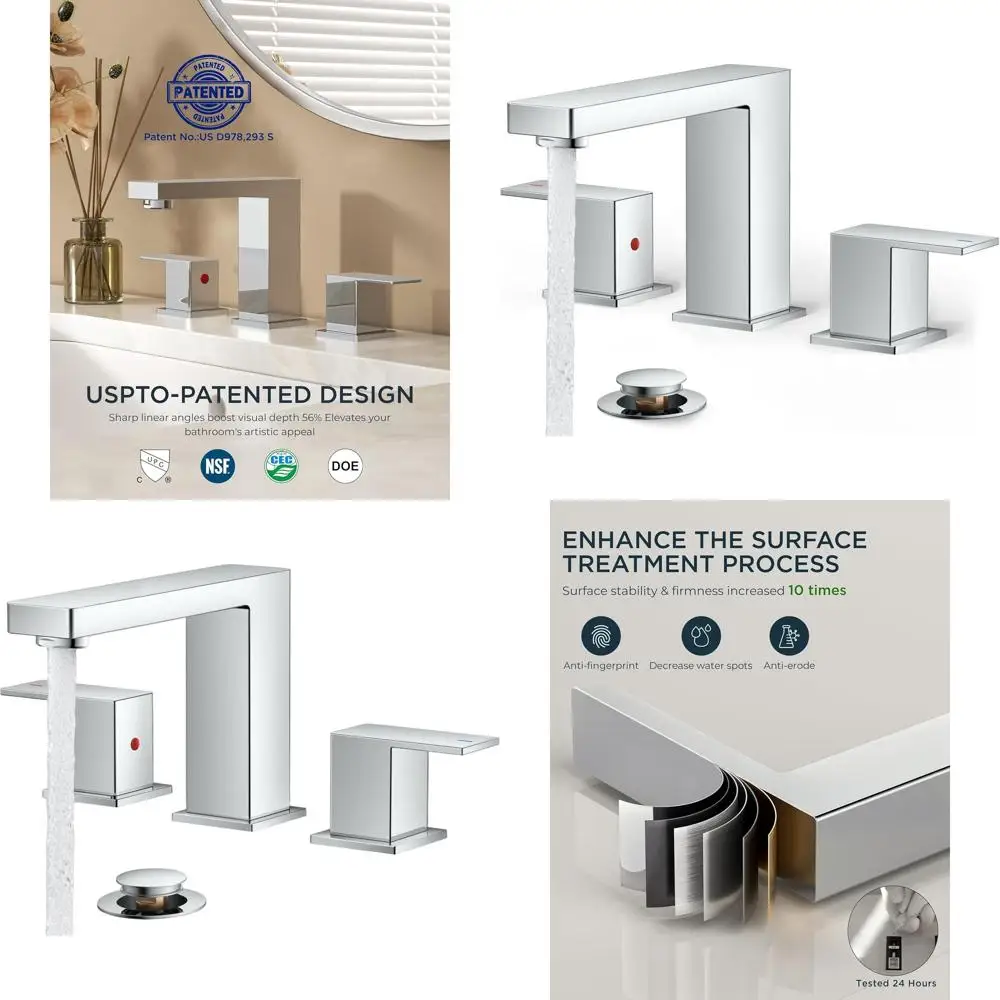 

3-Hole Polished Chrome Bathroom Sink Faucet with 2 Handles, 8 Lavatory Tap, Pop-Up Drain, CUPC Hose, and Aerator
