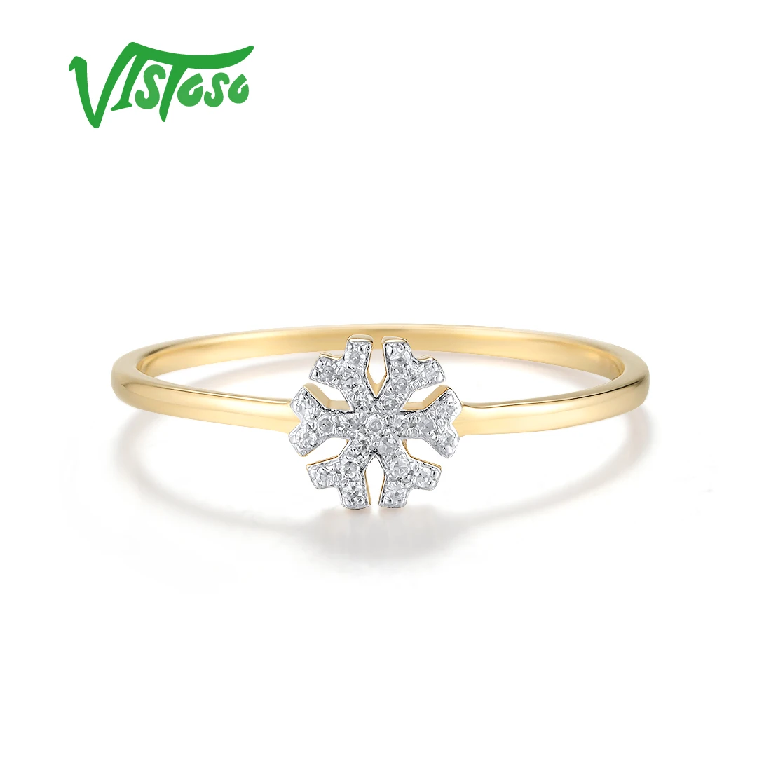 VISTOSO Authentic 14K 585 Yellow Gold Ring For Women Sparkling Diamond Stackable Snow Creative Wedding Anniversary Fine Jewelry