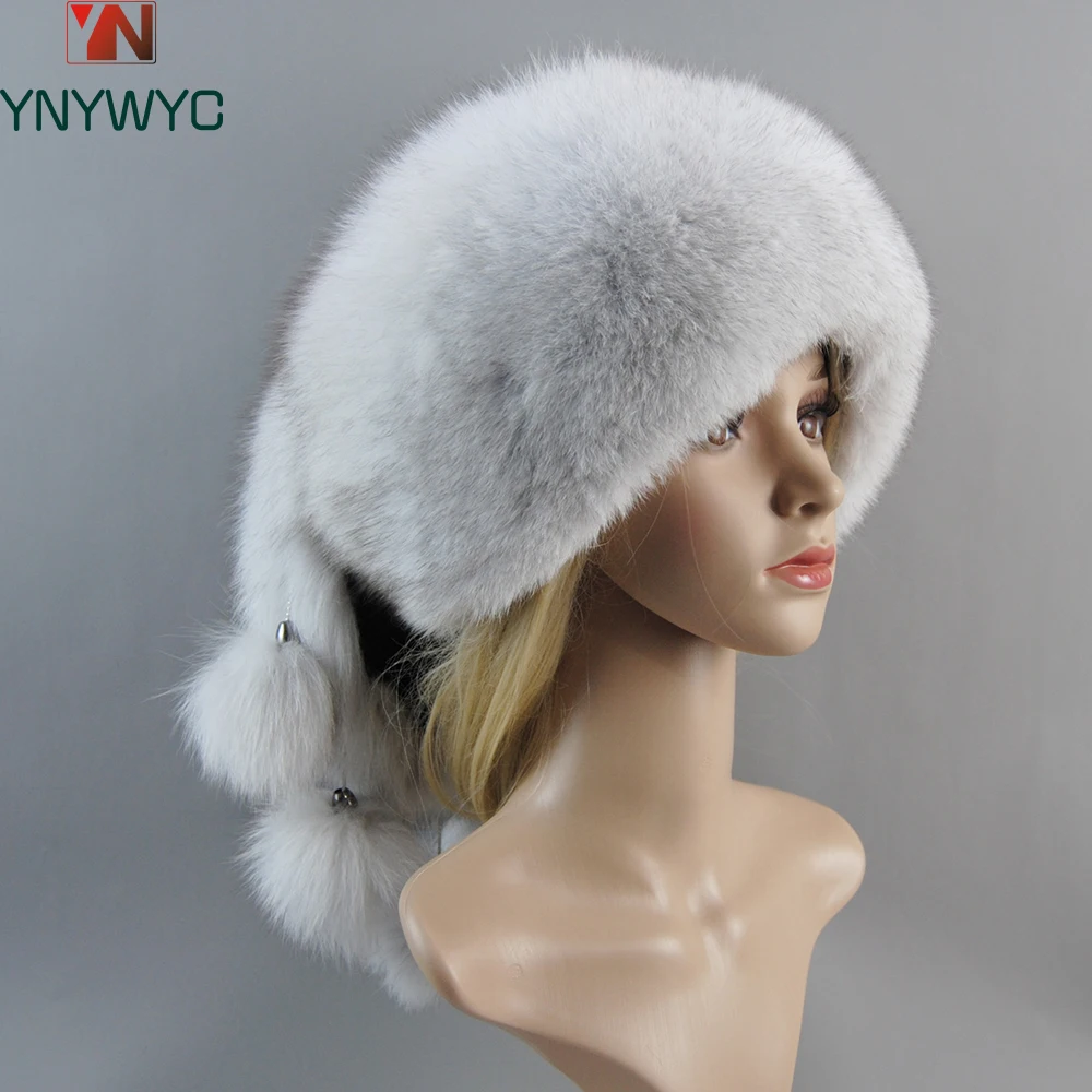 

Luxury Women's Dome Mongolian Hat Natural Raccoon Fur Caps Russian Ushanka Aviator Trapper Real Fox Fur Bomber Hat Fox Fur Hats