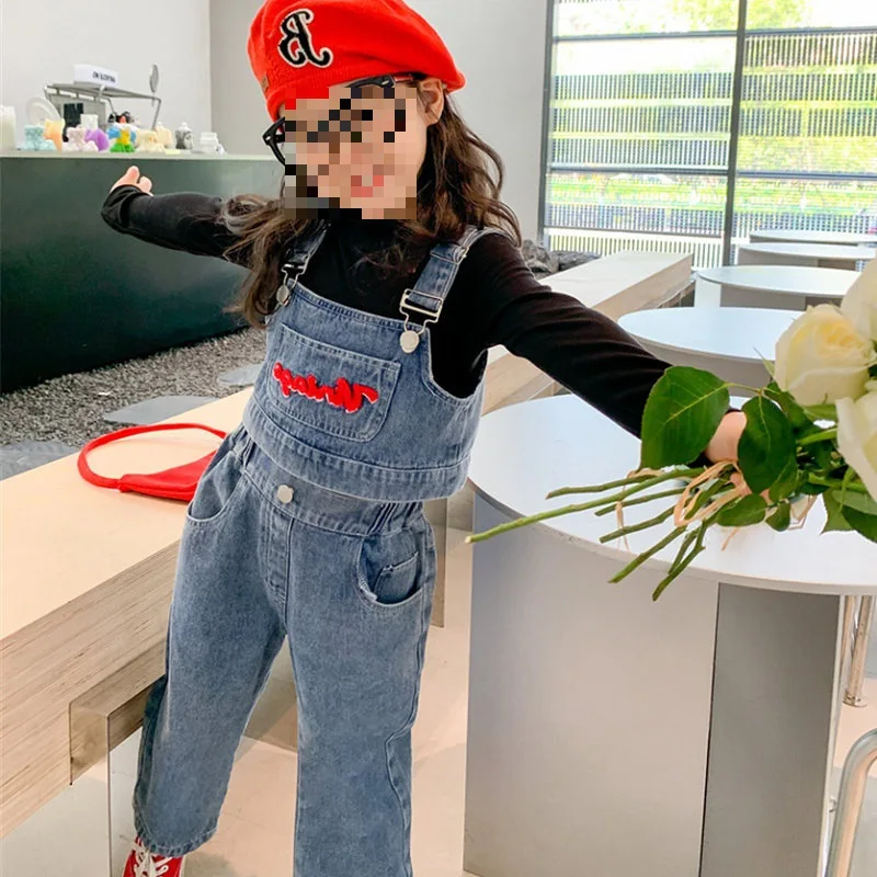 Girls' Set Towel Embroidered Denim Vest and Long Pants25Spring and Autumn New Fashion Foreign Trade Children's Clothing Wholesal