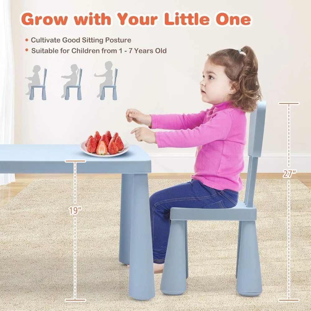 Kids 'Plastic Activity Table and Chair Set, mesa de aprendizagem para leitura, desenho, lanche, artesanato, pré-escolar, 3 pcs