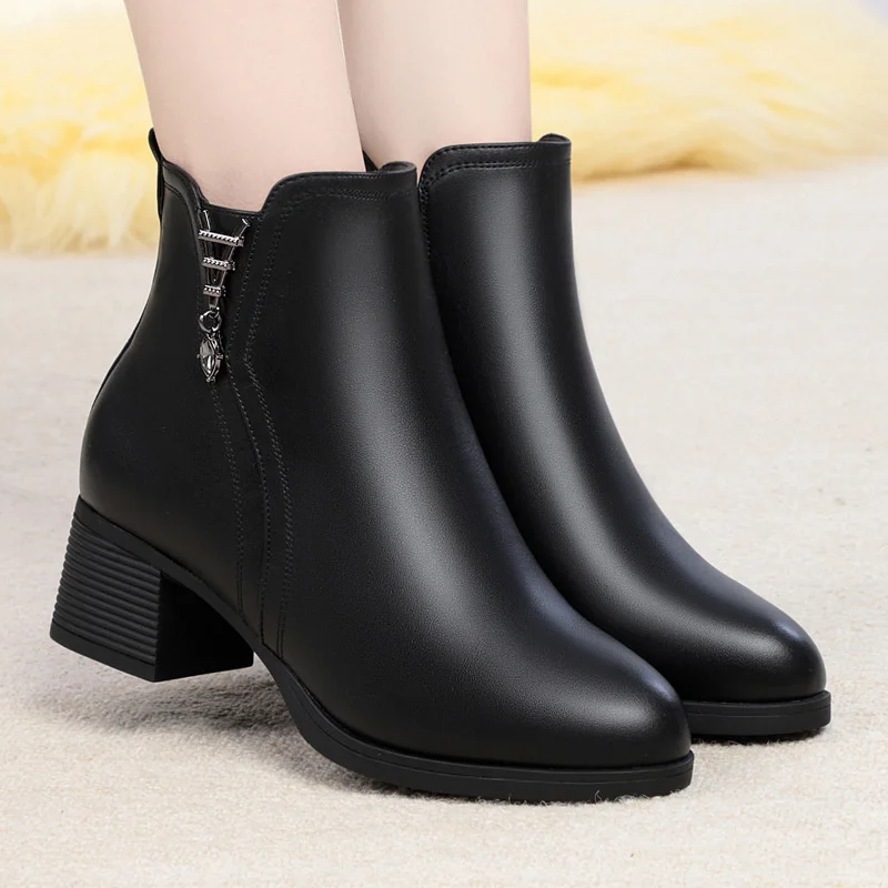 

Fashion Trend Thick Heel New Autumn Winter With Outdoor Anti-slip Warm Plush Casual Ladies Elegant Soft Sole Cotton Boots