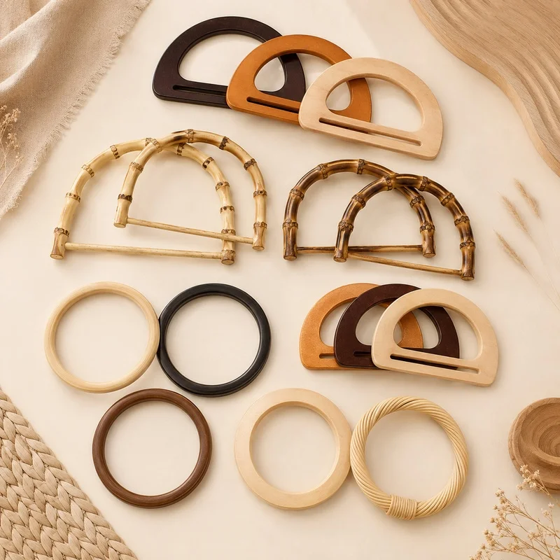 

2/4Pcs 11.5-15cm Bamboo Wood Bag Handles D Ring Purse Grip Replacement for Woven Handbag DIY Craft Sewing Accessories Parts Kit