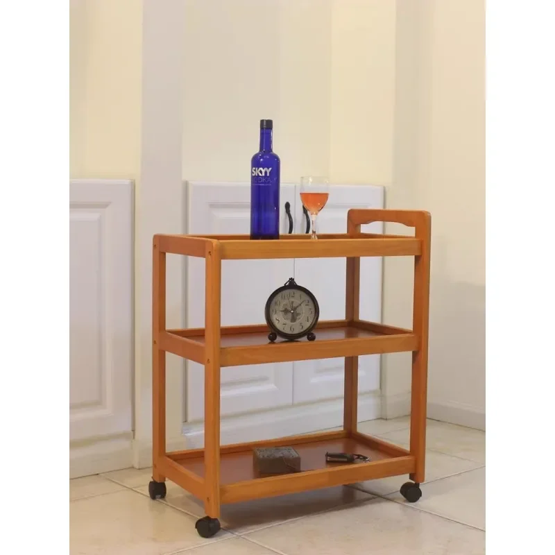 Solid wood dining cart trolley mobile tea and wine cart wooden food delivery cart restaurant household trolley rack image 5
