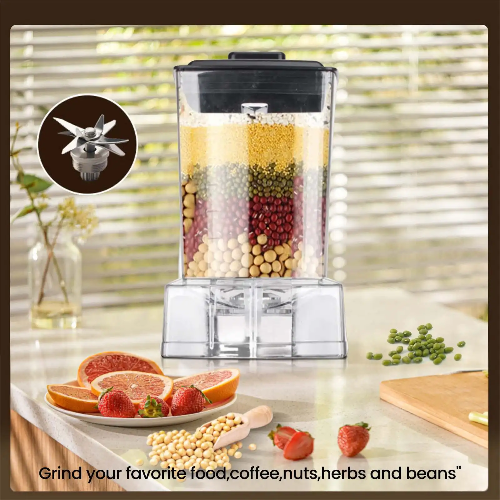 6000W Leistungsstarker Standmixer Entsafter Smoothie-Maker Tischmixer 2,5L Behälter Küchenmaschine Mixer für Eis, Nüsse, Obst