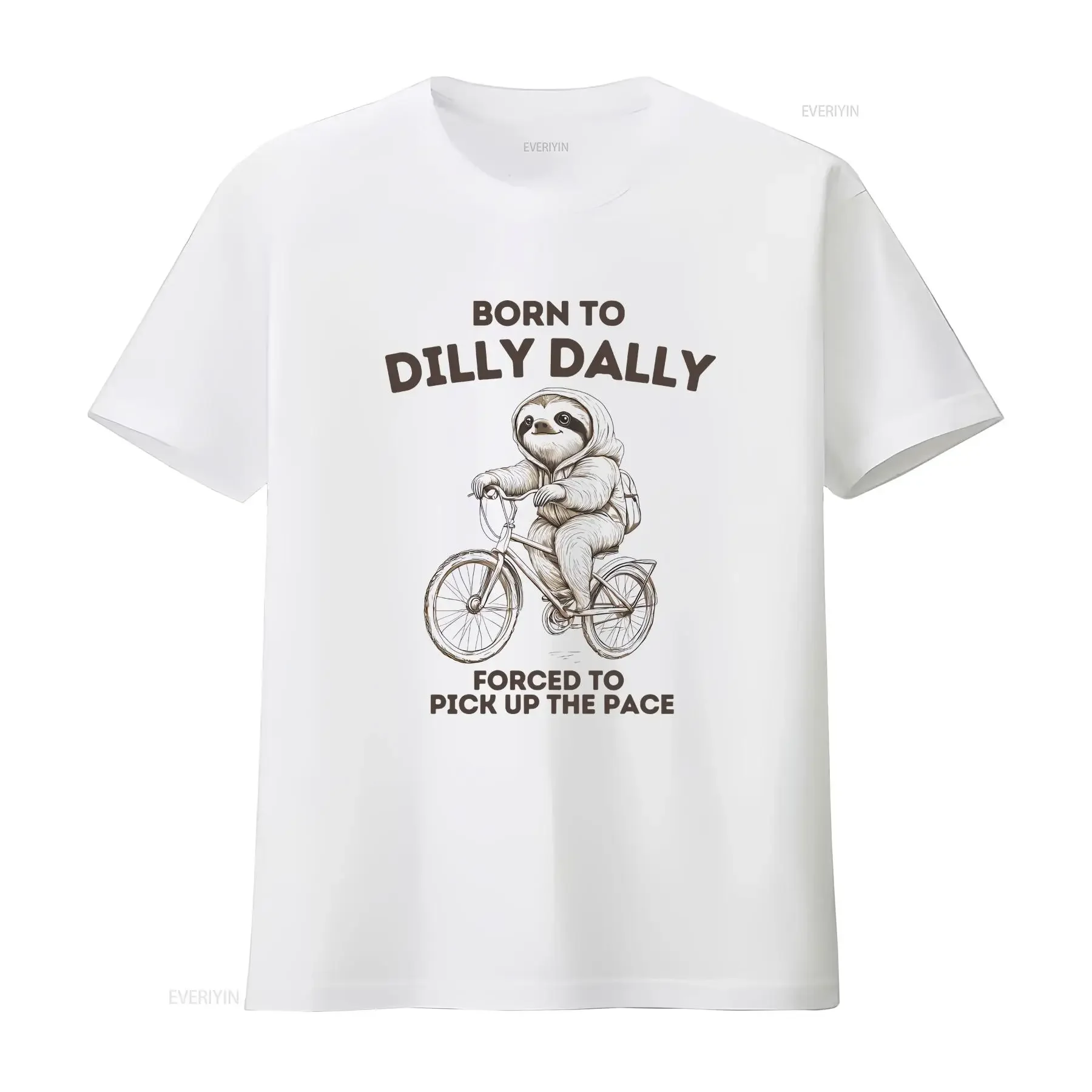 Born To Dilly dally Forced Pick Up The Pace T Shirt funny Sloth on a bike vintage Washed homme Breathable Stretched fashion