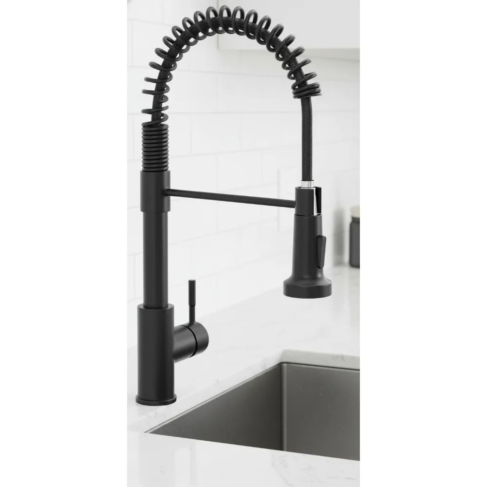 

Black Pull Down Sprayer Kitchen Faucet Single Hole High Arc 360 Swivel for RV Farmhouse Outdoor Sink