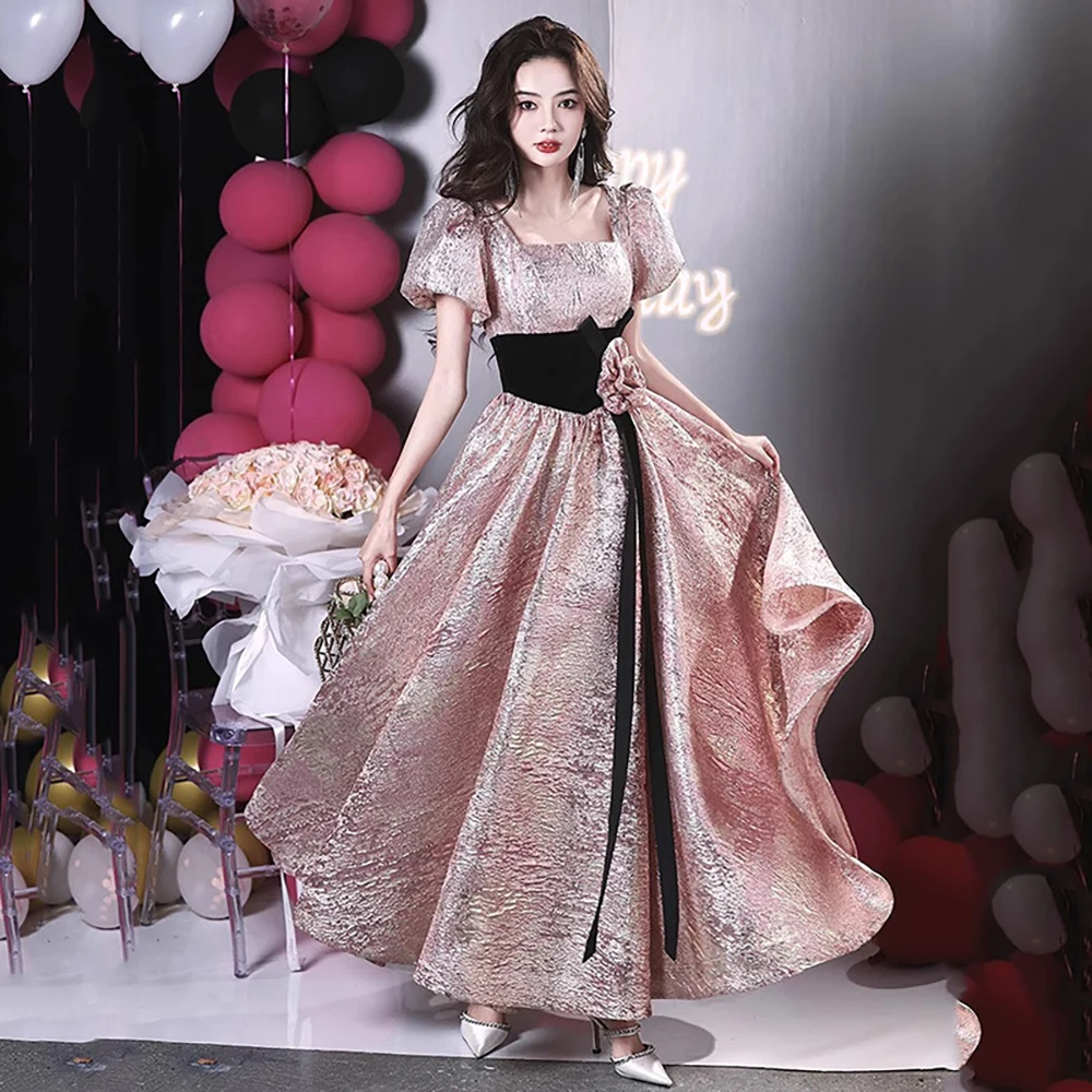 

Women Formal Evening Dresses Birthday Party Puff Sleeve Square Collar Princess Dress Quinceanera Banquet Ball Gown Stage Costume