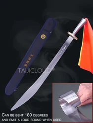 Martial arts training, performance, competition, and practice-specific resonant soft swords with unsharpened blades