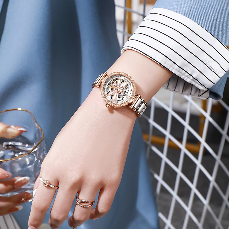 ساعة Dulunwe الميكانيكية ذات الهيكل العظمي اليعسوب للسيدات، هدية فاخرة، ساعة أزياء نسائية، Relojes Para Mujer #3