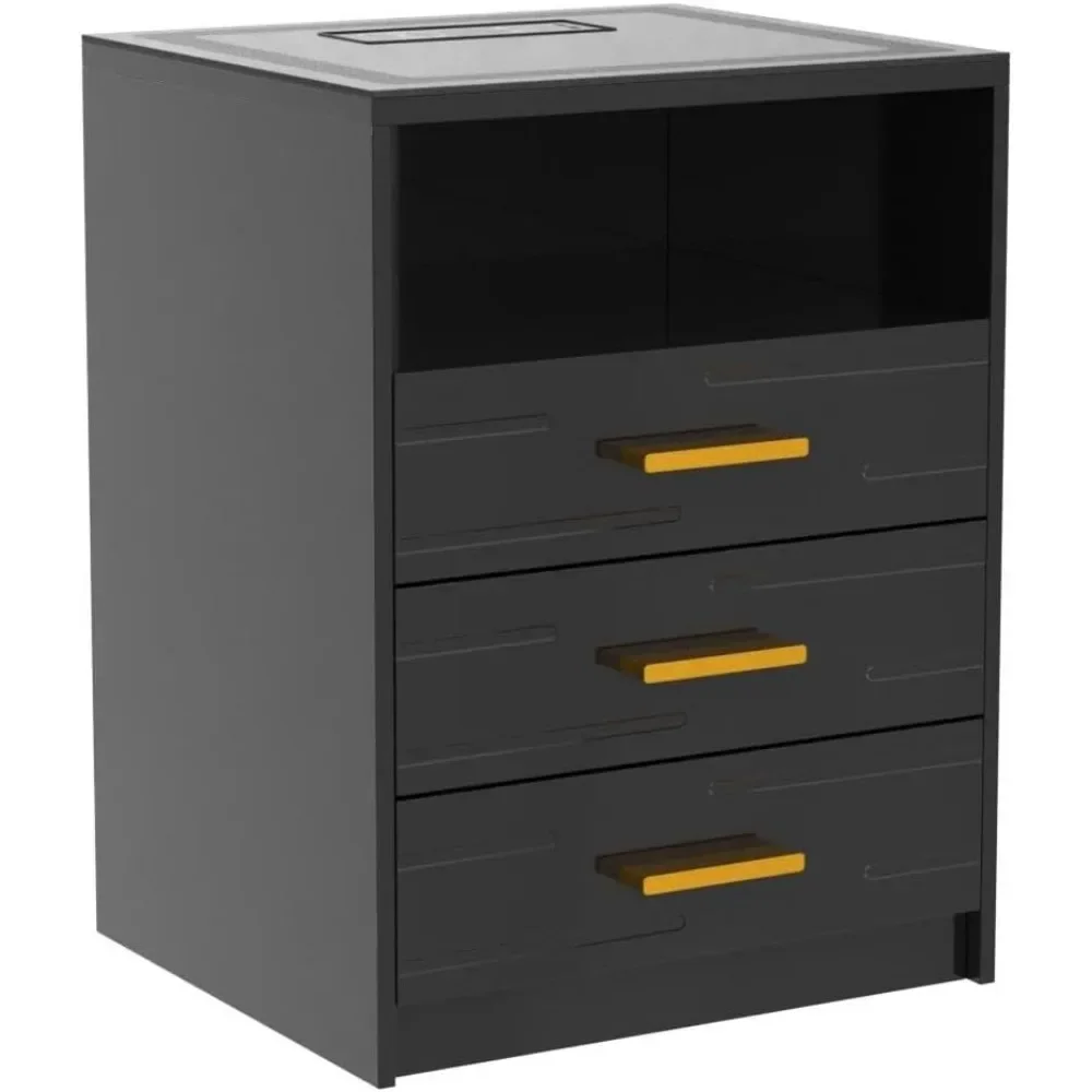 Nightstand with Wireless Charging Station,3 Color Dimmable Auto Sensor Night Stand ,Touch Screen Bedside Table
