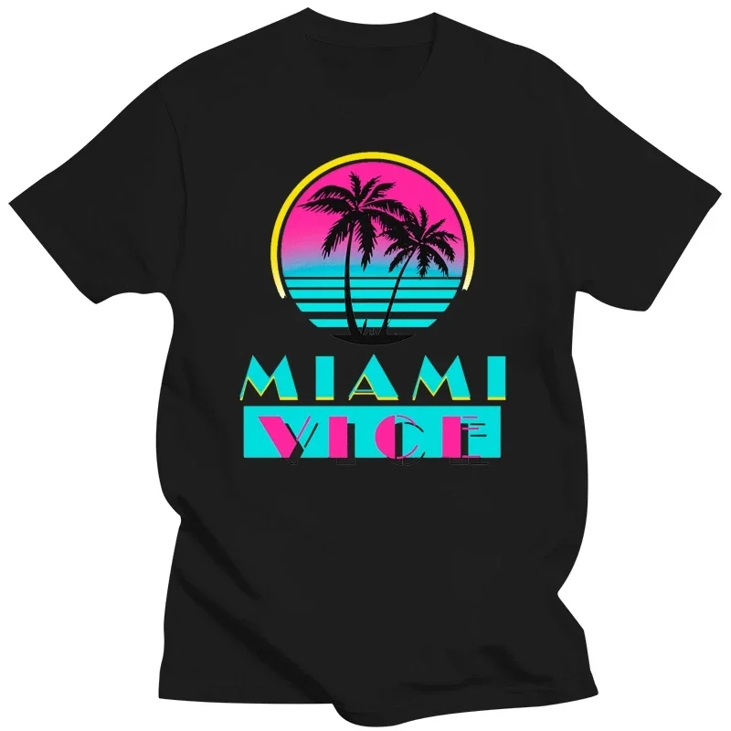 Size S - 4Xl Fashion Classic Style Tee Shirt Miami Vice Tv Series Tv Show Beach Logo Men\'S Black T-Shirt