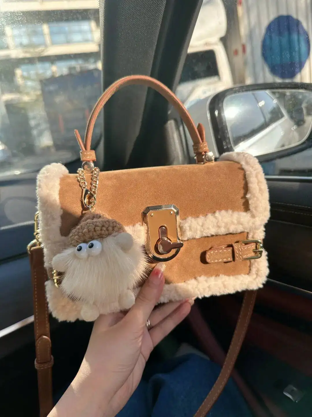Bloom Vintage Bown Messenger Wallet Women Lamb Handle Chic Square Purse Female Fashion Casual Y2k Hand Bag Bolso Mujer