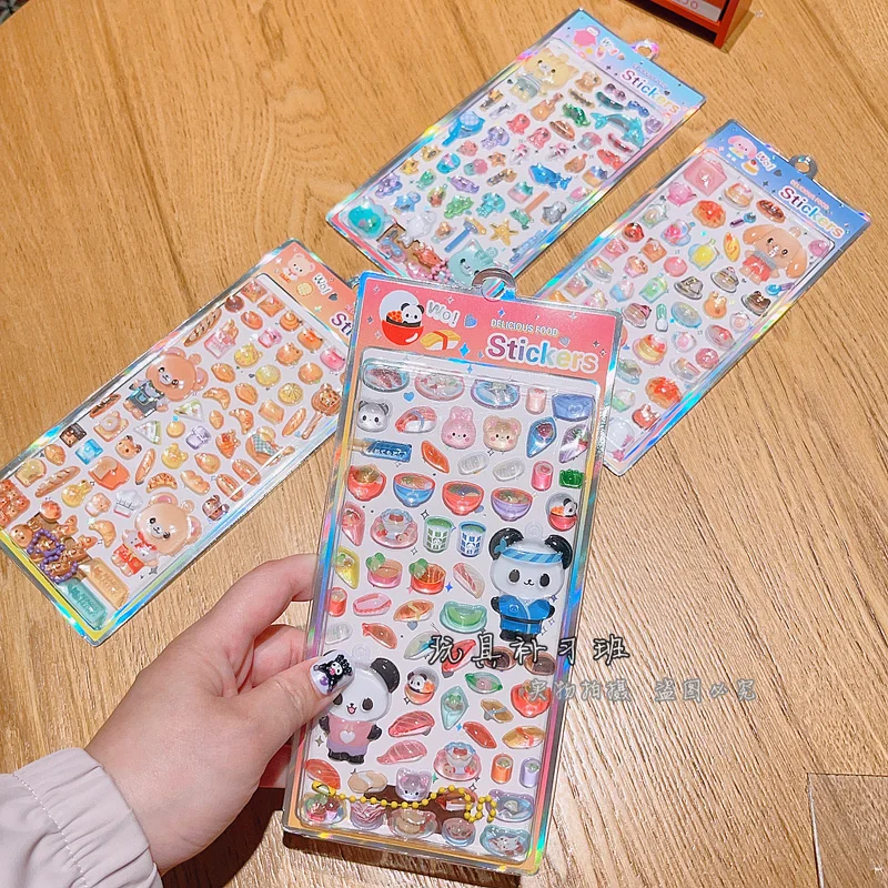 

4pcs Kawaii Rilakkuma Bear 3d Relief Crystal Sticker Cute Animal Diy Mobile Phone Decor Sticker Student Hand Account Stationery