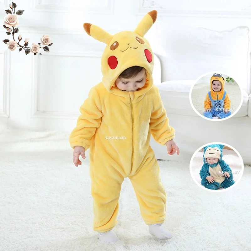 

Детский комбинезон с изображением Покемона Пикачу, милые пижамы Snorlax, детская одежда, боди для новорожденных, карнавальный костюм, комбинезон с капюшоном для детей 0-3 лет
