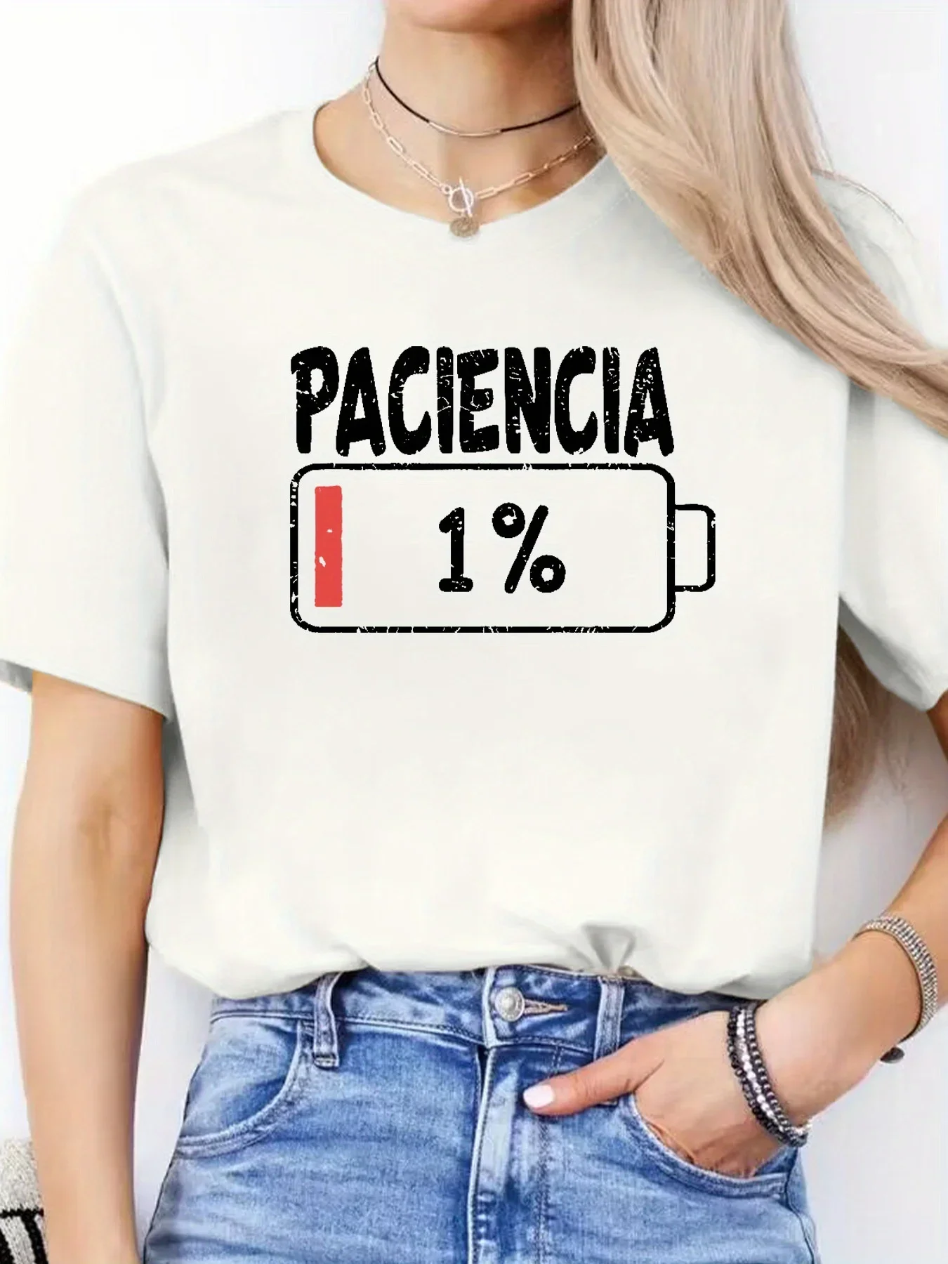 Vibrant Spanish Letter Printed Women's T-shirt Casual Summer Short Sleeve Round Neck Tops Tees Breathable Women's Clothing