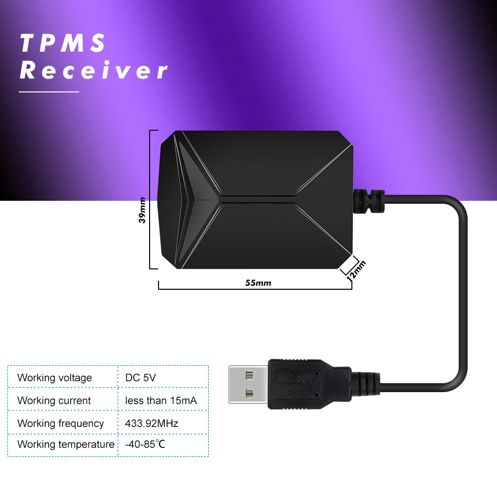 USB Android TPMS Tire Pressure Monitoring System Display Alarm System 5V Internal Sensors Navigation Car Radio 4 Sensors