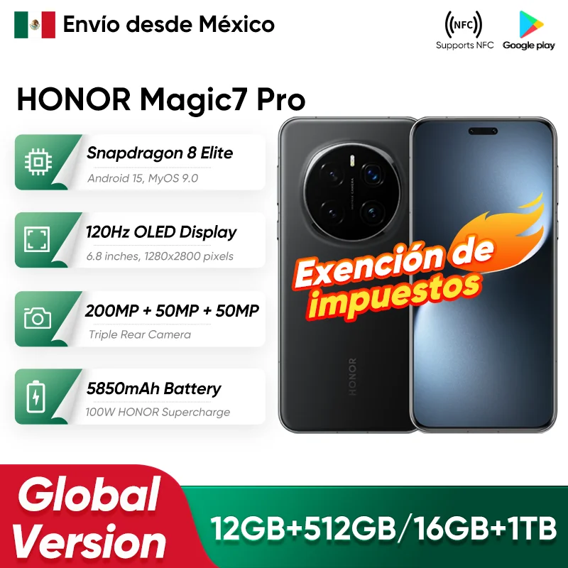 الإصدار العالمي للهاتف الذكي HONOR Magic7 Pro 5G بشاشة 6.8 بوصة 120 هرتز OLED شاشة Snapdragon 8 Elite 100 وات SuperCharge Magic 7 Pro