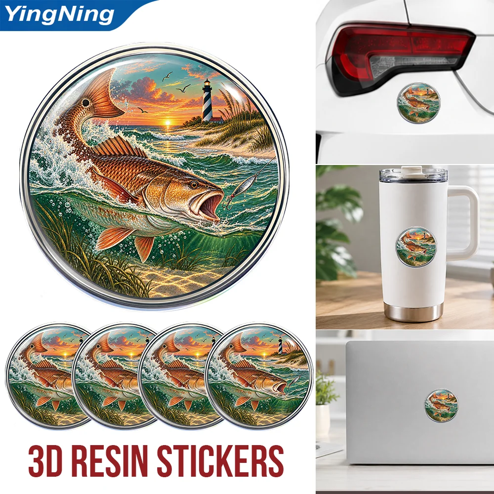 Red Drum Surf Fishing 3D Resin Domed Sticker Waterproof Self Adhesive Fish Decal for Car Truck Cooler Water Bottle Angler Gift
