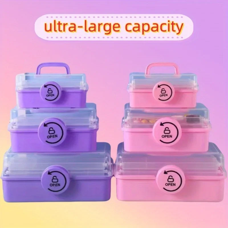 

Портативный многофункциональный пластиковый ящик для хранения с тремя регулируемыми уровнями, подходит для хранения и организации предметов для рукоделия.