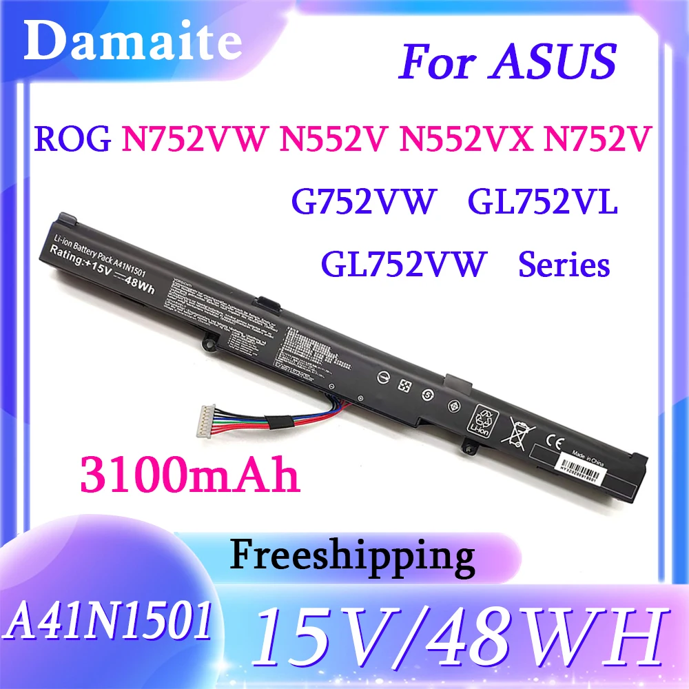 

A41N1501 15V 48WH Battery for ASUS GL752JW GL752 GL752VL GL752VW A41LK9H N552 N552V N552VW N752 N752V N752VW N752VX