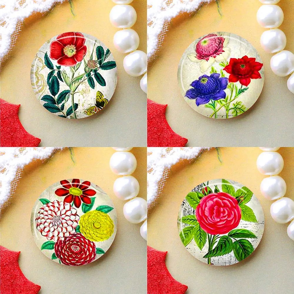 

10mm 12mm 25mm 14mm 16mm 18mm 20mm Photo Glass Cabochons Round Cameo Set Handmade Settings Stone Snap Button Flowers FC7